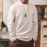 Momentlover   -  Spring And Autumn Large Size Henley Shirt Mens Long Sleeve T-Shirt American Retro Loose Sports Bottoming Shirt Loose Top