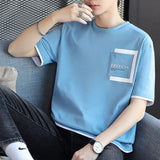 Momentlover  -  Fashion O-Neck Spliced Pockets Letter T-Shirt Men's Clothing Summer New Oversized Casual Pullovers Korean Tee Shirt