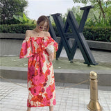 Slash Neck Beach Style Maxi Dress for Women Summer Puff Sleeve Plus Size Vintage Ankle-Length Dresses Ladies Elegant