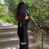 Black Friday Sales Ins Spring Fall For  Fashion Black Elegant Evening Party Women's Clothes Prom 2 Piece Long Sleeves Maxi Dress