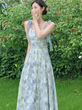Geuxml   Elegan Casual Midi Strap Dress Y2k Fashion Women Summer Vintage Boho Flowers Print Beach Princess Dresses Harajuku Vestidos