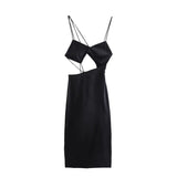 Women Satin Dress  Summer Sleeveless Backless Cutout Chic Side Slit Skinny Long Dress Sexy Nightclub Club Clothing