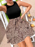 Back to School Fashion Summer  Women's Floral Print Boho Beach Dress Knitted Elastic Sleeveless Vest elegant Women Slim mini Dress