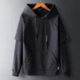 Momentlover   -  Fashion Solid Color Hooded Fake Two Piece T-Shirt Men's Clothing Autumn New Oversized Casual Tops Loose Korean Tee Shirt