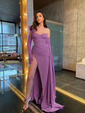 Partywear Floor Dress Women One Shoulder Folds Patchwork High Split Elegant Nighclub Christmas Dress With Gloves