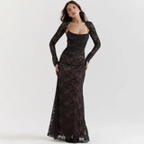 Elegant Vintage Hollow Out Lace Maxi Dress Long Sleeve Cape 2 Piece Set Birthday Outfits Gown Slip Dresses Bandage
