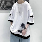 Momentlover  -  Fake Two T Shirts Men Sumemr Hip Hop Patchwork Short Sleeve T-shirt Men Fashion Clothing Brand Cotton Tee Shirts