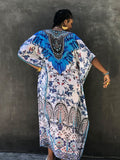 Solid Plus Size Long Kaftan Casual V-Neck Robe Summer Batwing Sleeve Woman Clothing Side Split Beachwear Maxi Dress Q1383