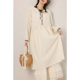 Spring Autumn New Japanese Mori Girl Simple Cotton Linen Dress Women Clothing Long Sleeved Loose Feminino Vestidos Dress K066
