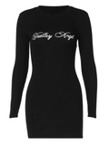 - Women's black letter print long sleeve dress GEU756