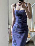 - Purple floral suspender dress summer GEU1161