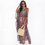 Printed V-Neck Off The Shoulder Dress Plus Size Kaftan Robe Moroccan Kaftan Tunic Summer Women Beachwear Q1352