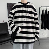 Momentlover Harajuku Striped T shirts For Men Oversized Tees Man Casual Long Sleeve Tshirt Woman Loose Pullovers Tops 5XL