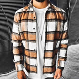 Momentlover Business Casual Plaid Print Wool Shirt Jacket Men  Spring Single Breasted Lapel Top Autumn Pocket Patchwork T-shirt Cardigan