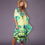 Quick-Drying Bohemian Printed Loose Summer Beach Dress Moroccan Kaftan Women Plus Size Beachwear Tassel Midi Dress Q897