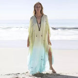 Sexy Gradient Deep V-Neck Tassel Batwing Sleeve Chiffon Plus Size Summer Maxi Dress For Women Casual Party Dresses A1001
