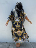 Moroccan Kaftan Boho Print Dress Sexy Batwing Sleeve Maxi Dress  Summer Women Clothing Beach Wear Casual Maxi Dress Q1394