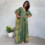 Printed V-Neck Batwing Sleeve Side Split Loose Dress For Women Clothes Plus Size Beachwear Maxi Dress Q1218
