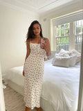 Summer Strawberry Print Strap Dress Mid Length Sexy Open Back Lace Up Dress fruit Bodycon Dresses