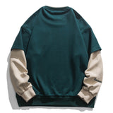 Momentlover Vintage Flocked Letter Fake Two Patchwork Hoodie Pullover Harajuku Sweatshirts Men Hip Hop Streetwear Loose Casual Tops