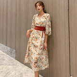 Patchwork Floral Print Party Dresses Spring A-LINE Plus Size V-Neck French Dress Maxi Dress Beach Long Female Vestidos
