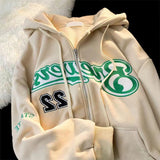 Momentlover Vintage Letter Print Zip Up Hoodie Women Jacket sweatshirt Oversized Casual Teens Clothes Hip Hop Streetwear New Korean