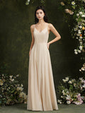 Lace Chiffon Evening Dresses Women  A-Line Double V-Neck Beach Dress Sexy Spaghetti Strap Formal Wedding Evening Party Gowns