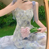Geuxml   Elegan Casual Midi Strap Dress Y2k Fashion Women Summer Vintage Boho Flowers Print Beach Princess Dresses Harajuku Vestidos