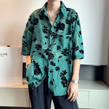 Momentlover Summer Men's Cargo Loose Hawaiian Shirt Green Color Cotton Clothes Casual Shirts Streetwear Camisa Masculina Size M-2XL