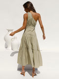 Red Boho Asymmetrical Solid Color Sexy One Shoulder Straped Bodycon Midi Dress Women Casual Summer Party Slip Dresses A1233