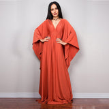 Multicolor V-Neck Batwing Sleeve Plus Size Loose Maxi Dress For Women Summer Beach Wear Kaftan Long Bathing Dresses Q1306