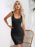 Women Summer Slim Style Sheath Knitted Dress Lady Sexy O-Neck Short Solid Color Sheath Dress Vestidos SS399