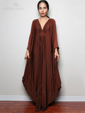 Multicolor V-Neck Batwing Sleeve Plus Size Loose Maxi Dress For Women Summer Beach Wear Kaftan Long Bathing Dresses Q1306