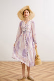 Purple Tie Dyed Spring Fall Dress Women Official Lady Maxi Dresses A-LINE Designer V-Neck Vintage Elegance Vestido De Mujer