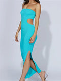 Women Tube Dress Strapless Off Shoulder Cutout Solid Color/Striped Print Knitted Long Dress Summer Beach Vestido