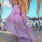Sexy White Beach Dress Casual Chiffon Flare Sleeve Tunic Summer Elegant Women Plus Size Beachwear Trumpet / Mermaid Dresses A911