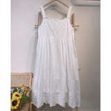 Autumn Sweet Princess Dress Women Solid Color Cotton Lace Embroidery Mid Length Embroidery Dress Delicate Ruffles Dress K056