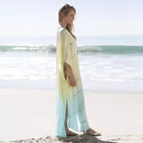 Sexy Gradient Deep V-Neck Tassel Batwing Sleeve Chiffon Plus Size Summer Maxi Dress For Women Casual Party Dresses A1001