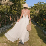 Fairycore White Dress Women Sexy Spaghetti Strap Sweet Asymmetrical Empire Fashion Lace-up Backless Wedding Dress Skirt