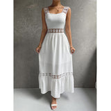 Back to School  Summer Dress Women Spaghetti Strap Solid Color Long Big Swing Dress Slim Fits High Waist Elegant Party Date Dress