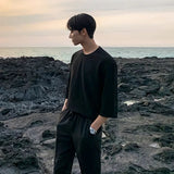Momentlover   -  Men Summer New Fashion  Streetwear T Shirts Mens O-neck Loose Pullover Tops Male Solid Color Casual Tee Shirts V41