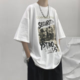 Momentlover Summer Men's Clothing Short Sleeve Loose Trend Fashion Printed Round Neck Casual Hong Kong Breeze Handsome Simplicity T-shirt