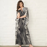 Elegant Quick-Drying Striped V-Neck Self Belted Summer Beach Dress Black Cotton Tunic Plus Size Women Beachwear Kaftan Q941