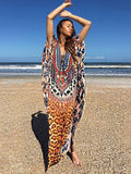 Solid Plus Size Long Kaftan Casual V-Neck Robe Summer Batwing Sleeve Woman Clothing Side Split Beachwear Maxi Dress Q1383