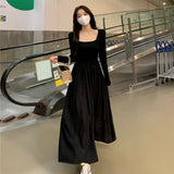 themeisles Spring  New Hepburn Style Gentle Temperament Pocket Waist Slim Panel Large Hemline Long Sleeve Dress