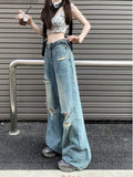 themeisles Vintage Pants, Jeans, Women's Torn Wide Leg Pants, Summer High Waisted, Slimming, Loose Fitting Long Pants, Women's Jeans