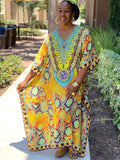 Moroccan Kaftan Boho Print Dress Sexy Batwing Sleeve Maxi Dress  Summer Women Clothing Beach Wear Casual Maxi Dress Q1394