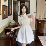 themeisles New Chinese Fashion Cheongsam Mini Doll Dress Stand Collar Puff Sleeve Little Ball Gown Dress Small Girl Black White Party Dress
