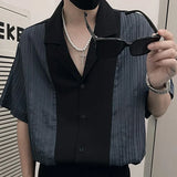 Momentlover  -  Fashion Lapel Button Spliced Loose Korean Shirts Men's Clothing Summer New Casual Tops Short Sleeve All-match Shirt