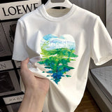 Momentlover  -  Men's Basic Vintage Casual Pure Cotton Oversized T-shirt Summer Streetwear Casual Harajuku Fashion Style Round Neck Clothing